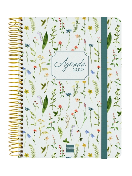Finocam Cloe Agenda de Espiral en Catalan - 16 Meses - Semana Vista Horizontal - Formato E10 - 155x212mm - Tapa Dura - Papel de 100g/m2 - Goma Elastica - Adhesivos Tematicos - Multicolor