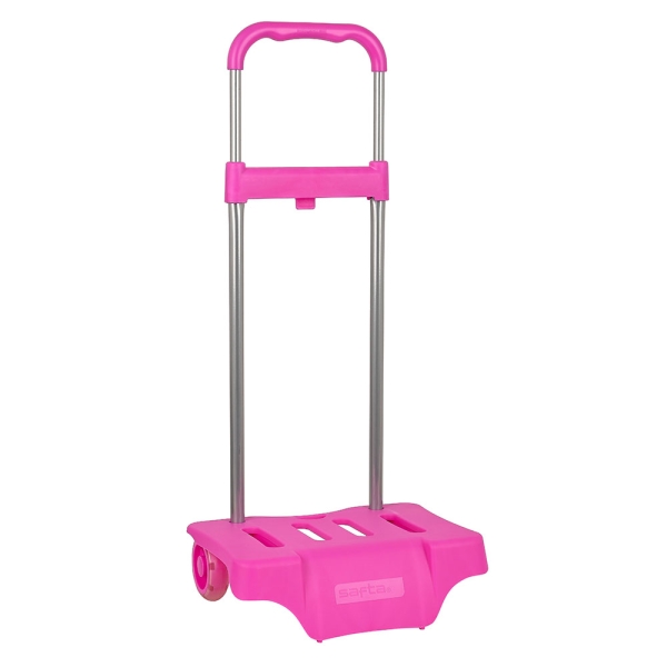 Safta Carro Portamochilas - Compacto y Resistente - Ruedas Silenciosas - Ajustable en Altura - Facil de Almacenar - 300x230x850mm - Color Rosa
