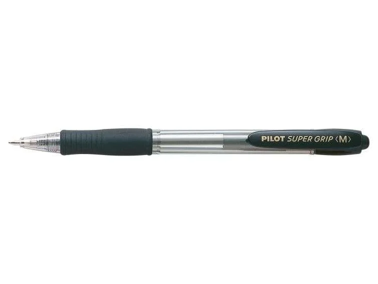 Pilot Boligrafo de Bola Retractil SuperGrip - Punta Redonda 1.0mm - Trazo 0.27mm - Tinta de Aceite - Grip Ergonomico - Color Negro · Pack de 12 uds.