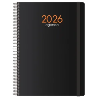 Dohe Syncro Agenda Anual - Dia Pagina - Cubierta de Plastico - Sabado y Domingo misma Pagina - Cierre con Goma Elastica - Tamaño 21x29cm - Color Negro