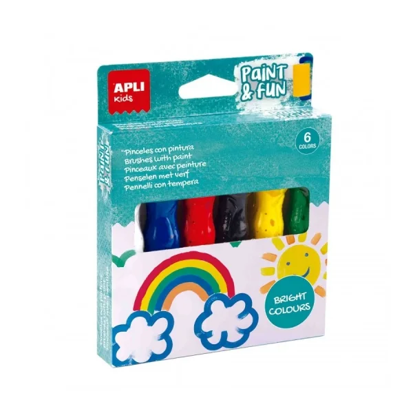 Apli Kids Pack de 6 Temperas en Tubo con Pincel 14ml - Practico y Sin Limpieza - Fomenta Creatividad y Colaboracion - Colores Surtidos