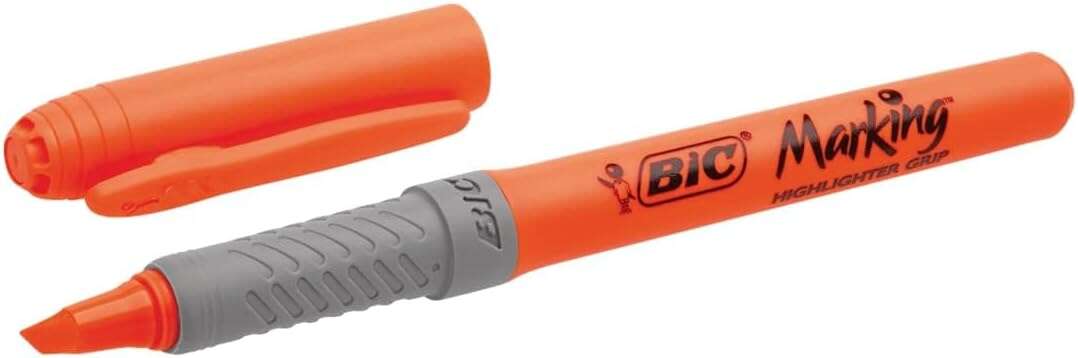 Bic Highlighter Grip Marcador Fluorescente - Punta Biselada - Trazo entre 1.60 y 3.30 mm - Grip Texturizado - Color Naranja · Pack de 12 uds.