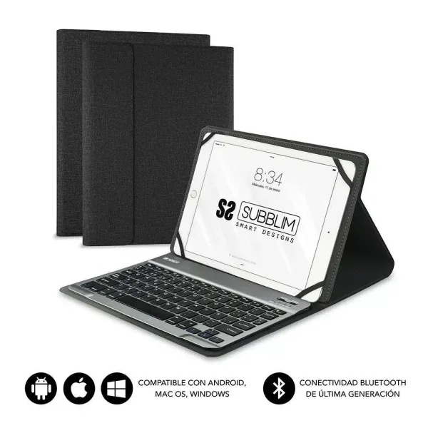 Subblim Teclado Bluetooth extraíble - Funda universal 9-10.1" - Diseño ultradelgado - Soporte ajustable - Acceso a todas las funciones - Sistema magnético - Resistente y adaptable - Inalámbrico - Bluetooth - Color Negro