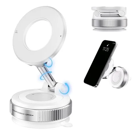 XO C169 Soporte Magnetico de Coche para Smartphones - Fijacion por Vacio - Rotacion 360º - Brazo Extensible - Multisuperficie - Boton de Liberacion - Aro Metalico Incluido - Color Blanco