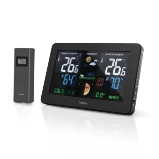 Hama Premium Estacion Meteorologica - Reloj - Prevision Meteorologica - Sensor Exterior - Radiofrecuencia - Termometro - Higrometro - 20.5x3x13cm - Color Negro