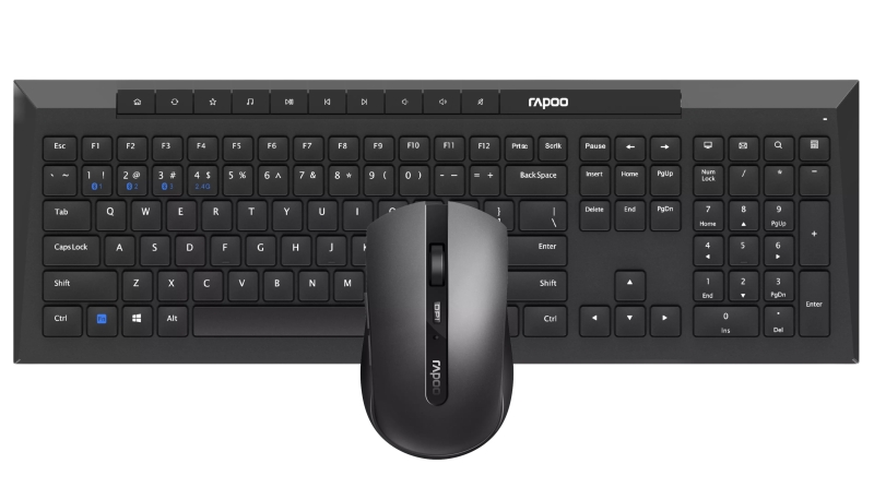 Rapoo 8210M Pack Teclado + Raton Inalambricos - Bluetooth y 2.4GHz - Raton 1600 DPI - Autonomia hasta 12 Meses - Color Negro