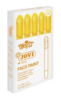Jovi Twist Stick de Pintura de Cara - Hipoalergenico - Base Agua - Facil Aplicacion - Gran Cobertura - Seca Rapido - Facil de Retirar - sin Parabenos - Color Amarillo · Pack de 5 uds.