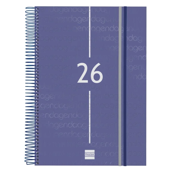 Finocam Year Agenda de Espiral en Catalan - Anual 2026 - Tapa Ligera - Formato E40 - 230x29x297mm - 1 Dia por Pagina - Color Azul