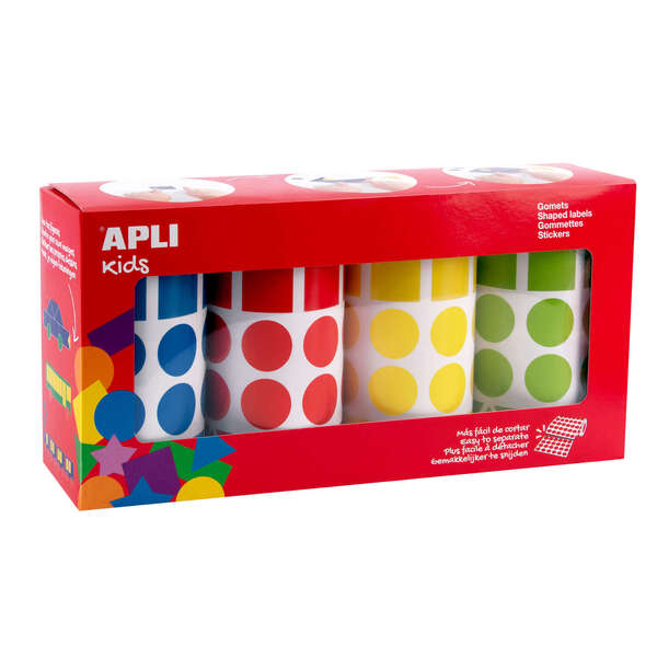 Apli Gomets Geometricos Surtidos Parchis - 20mm - Adhesivo Permanente - 8260 Gomets - 59 Hojas Pretroqueladas - 35 Gomets por Hoja - Desarrollo de Habilidades y Capacidades - Normas de Calid