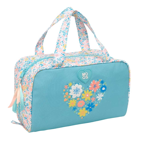 Safta Moos Fiori Neceser de 8L - Cremallera - Asas de Mano Superiores - Interior Forrado - Bolsillo Interior - Tirador Doble - 310x140x190mm - Color Azul Claro