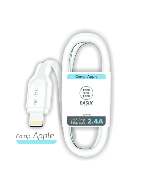 TechOneTech Cable BASIK USB-A Macho a Lightning 1m - Recubierto Nylon Trenzado Blanco