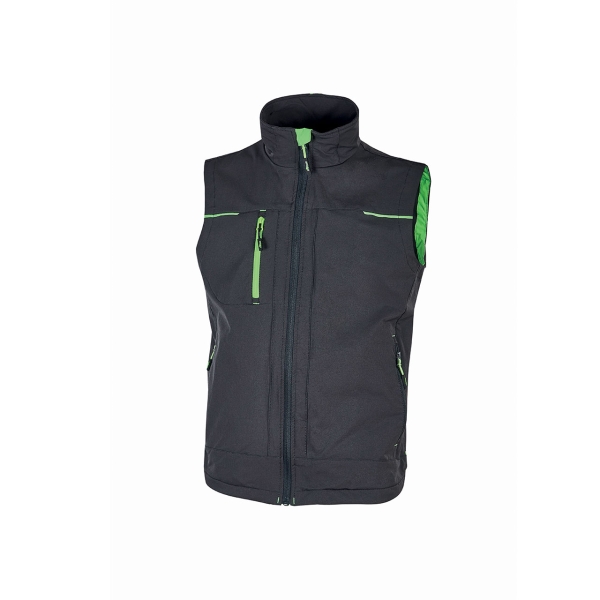 Upower Saturn Chaleco Resistente y Suave - Talla 2XL - Repelente al Agua, Transpirable, Secado Rapido, Bolsillos Practicos, Detalles Reflectantes, Proteccion DPI1 - Color Gris Asfalto Verdos