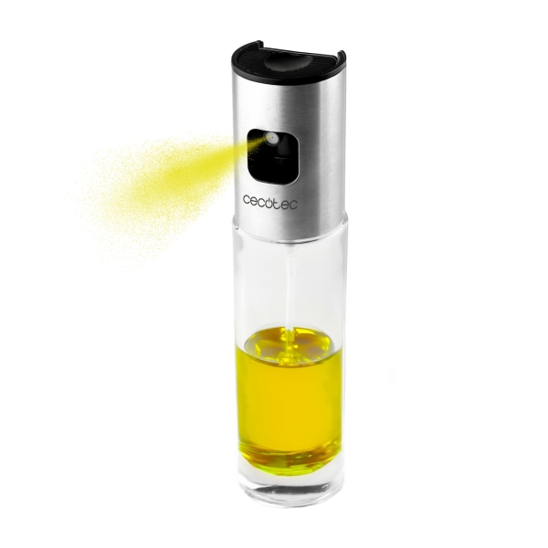 Cecotec Polka Aceitera con Spray - Dosis Precisa - Resistente y Anticorrosiva - Cuerpo de Vidrio Transparente - Ligera y Comoda de Usar - Color Transparente