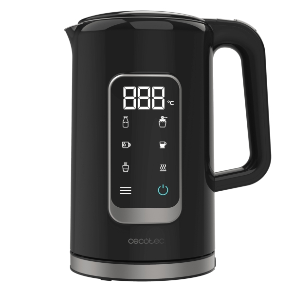 Cecotec Thermosense 500 Touch Hervidor de Agua de 1.7L - Potencia 2200W - Base 360º - Pantalla Digital - Temperatura Regulable - Acero Inoxidable - Apagado Automatico - Color Negro