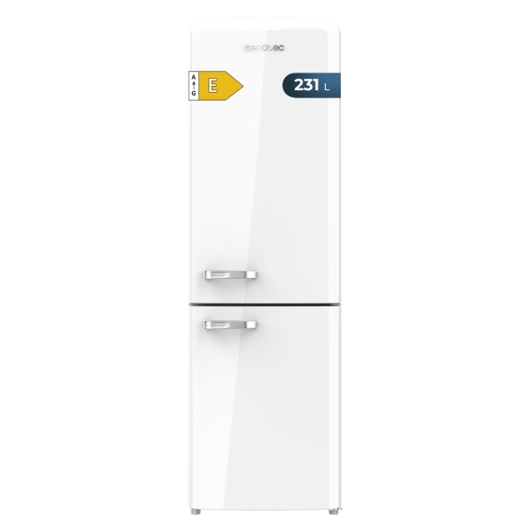 Cecotec Bolero CoolMarket Combi Origin 231 NF White E Frigorifico Combi - Capacidad 231L - Estilo Retro - Frio Envolvente - Cajon Humedad Regulable - Clase E - 54x68.8x176.5cm - Color Blanco