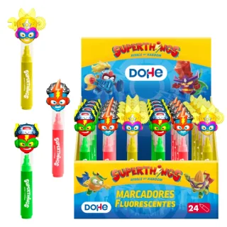 Dohe Superthings Expositor con 24 Marcadores Fluorescentes - Punta Biselada - Alto Resalte - Colores Surtidos