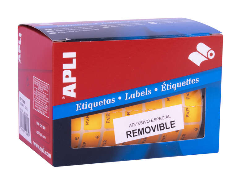 Apli Rollo Etiquetas PVP Naranja Fluorescente Removibles 12.0 x 18.0mm