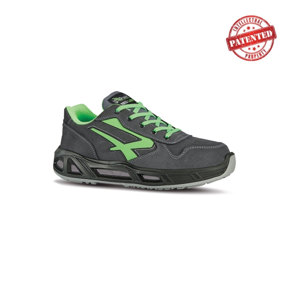 Upower Yoda Carpet S ESD Calzado de Seguridad Bajos - Talla 35 - Cuero Nubuck, Puntera de Aluminio, Hidrofugos, Antiarrugas, Suela Antideslizante, Proteccion S3S CI FO SR - Color Gris/Verde