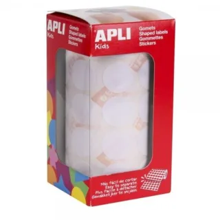 Apli Rollo de 1.770 Gomets Redondos Ø 20mm - Adhesivo Permanente con Base de Agua - Libre de Disolventes - Color Blanco