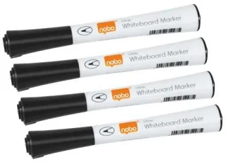 Nobo Gilde Pack de 4 Rotuladores para Pizarra Blanca - Punta Fina 1mm - Tinta con Poco Olor - Color Negro
