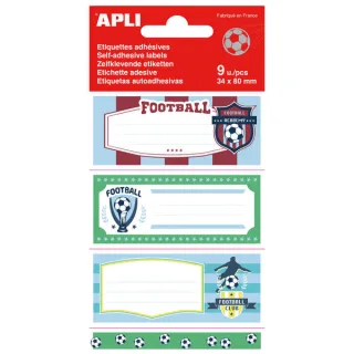 Apli Etiquetas Adhesivas Escolares Futbol - Tamaño 81x36mm - 9 Etiquetas por Bolsa - Adhesivo Permanente de Alta Calidad - Diseño Futbol · Pack de 5 uds.