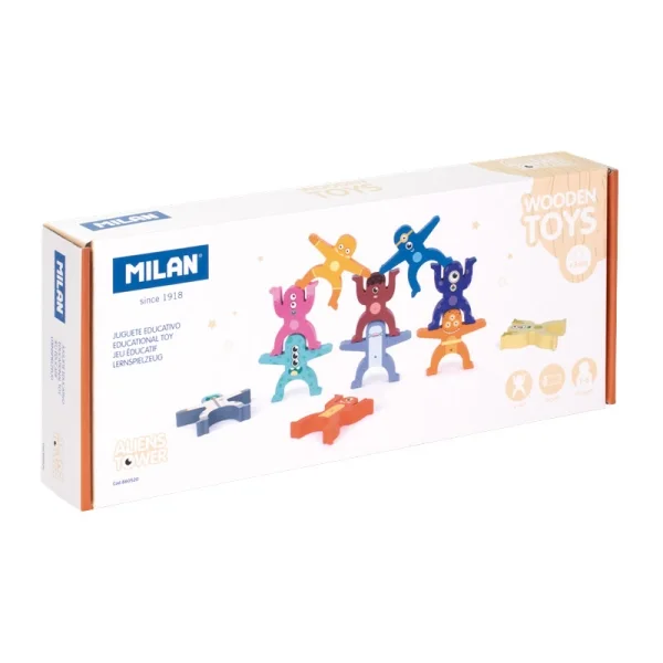 Milan Aliens Tower Juguete Educativo de Madera - Torres Apilables - de 1 a 6 Jugadores - Multicolor