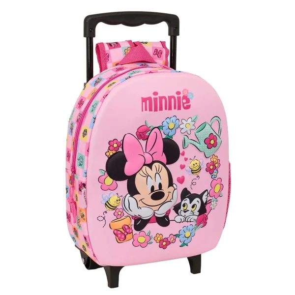 Safta Minnie Mouse Mochila con Carro - Portabotellas - Hombreras Acolchadas - Asa de Mano - 27x33x10cm - Color Rosa