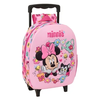Safta Minnie Mouse Mochila con Carro - Portabotellas - Hombreras Acolchadas - Asa de Mano - 27x33x10cm - Color Rosa