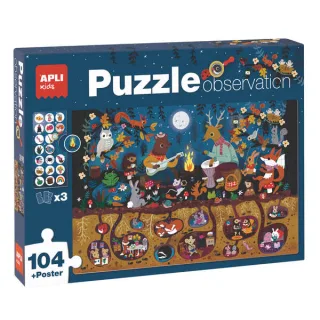 Apli Puzzle Observacion Bosque de 104 Piezas de 5x5cm - Incluye Poster y 3 Fichas - Facil Manejo - Desarrolla Habilidades y Autoestima - Recomendado para Niños a partir de 5 Años