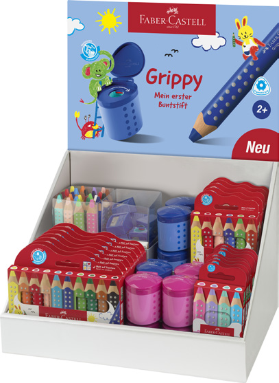 Faber-Castell Grippy Expositor Surtido de la Coleccion Grippy - Incluye Lapices de Colores en Diferentes Packs y Sacapuntas Simples y con Deposito