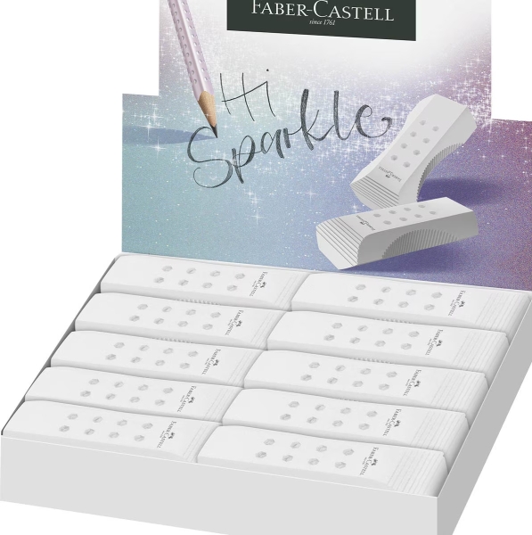 Faber-Castell Sparkle RollOn Goma de Borrar - Libre de PVC - Bajo Residuo - Color Blanco · Pack de 20 uds.