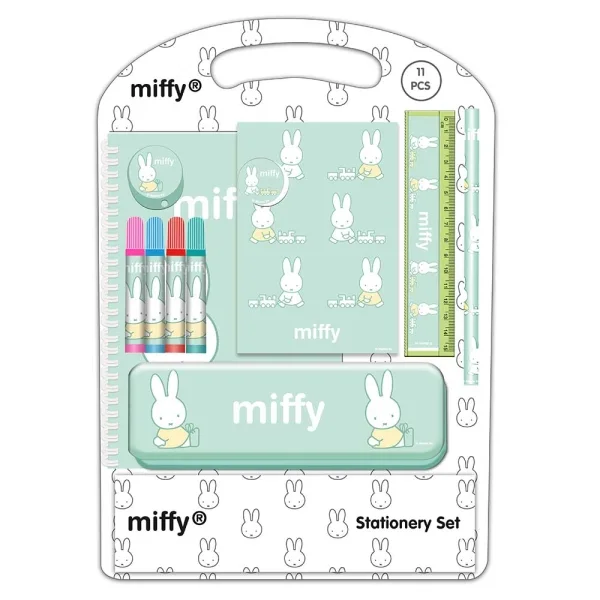 Safta Miffy Buddy Pack Escolar con Plumier Metalico - Lapiz - 4 Rotuladores - Regla 15cm - Sacapuntas - Goma - Libreta A4 - Bloc de Notas A6 - 270x30x375mm - Multicolor