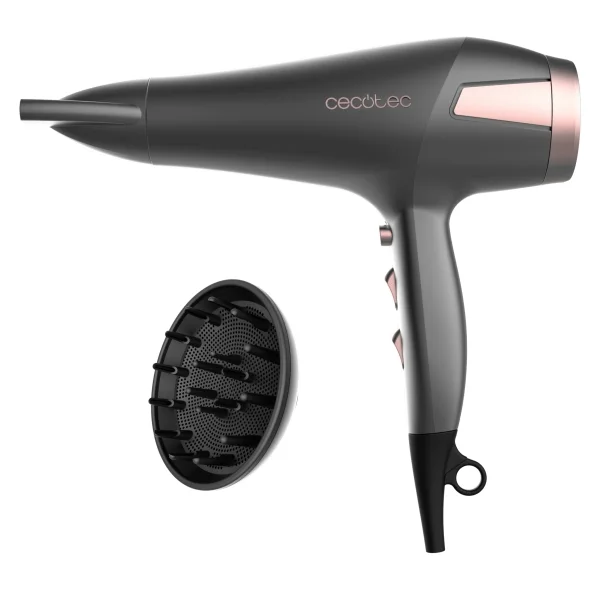 Cecotec IoniCare Radiance Secador de Pelo - Potencia 2500W - Tecnologia con Iones - Temperatura Regulable - Difusor - Concentrador - Cable de 1.8m - Velocidad Ajustable - Color Gris Oscuro