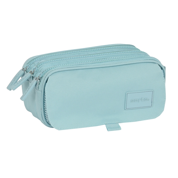 Safta Basic Portatodo - 3 Compartimentos con Cremalleras - Bolsillo Frontal - Cinta Adaptable - 1.72L - 215x80x100mm - Color Turquesa
