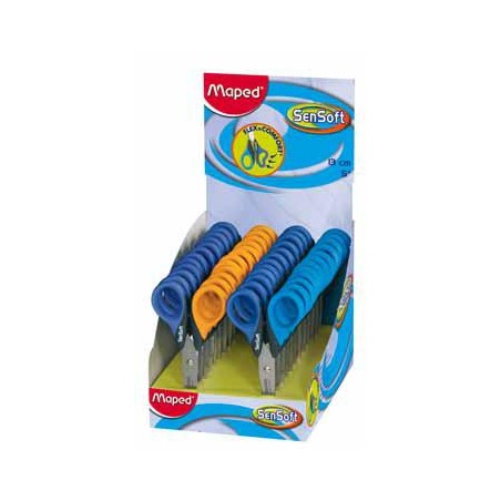 Maped Sensoft Tijera Escolar Punta Redonda 13cm - Hojas de Acero Inoxidable - Mango de Plastico Flexible - Colores Surtidos · Pack de 24 uds.