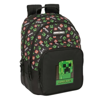 Safta Minecraft Mochila con 2 Compartimentos - Antirozaduras - Adaptable a Carro - Bolsillo Frontal - Portabotellas - Tirador Doble - Hombreras Ergonomicas - 20L - 320x150x420mm - Color Negr