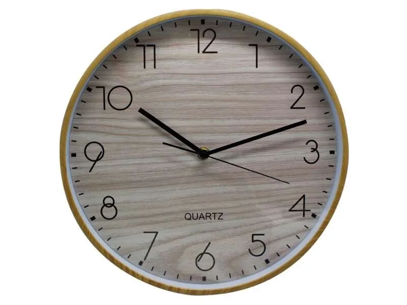 Bismark Reloj Oficina Marco Efecto Madera - Marco Plastico - Lente de Cristal - Manecillas de Aluminio - Esfera de PVC - Color Marrón