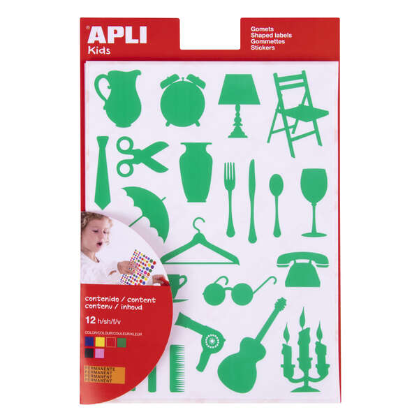 Apli Gomets Casa - 288 Unidades por Bolsa - Adhesivo Permanente con Formas de Objetos - Cumple con Normas EN-71 y FSC · Pack de 10 uds.