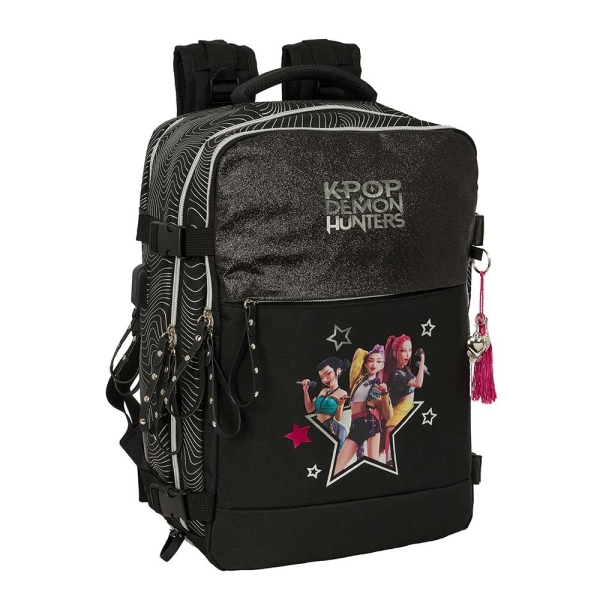 Safta K-Pop Demon Hunters Energy Mochila de Cabina - Bolsillo para Portatil hasta 15.6" - Portabotellas - USB - Zapatillero - Transpirable - Acolchada - 29x44x19cm - Color Negro
