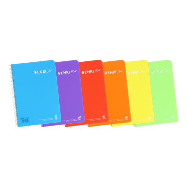 Enri Plus 4º Cuaderno Espiral 3x3 - Tapa de Plastico - 80 Hojas 90gr - Margen - Colores Surtidos · Pack de 5 uds.