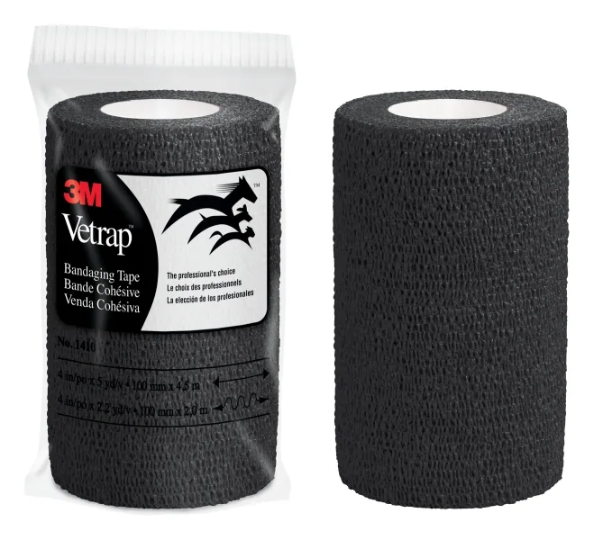3M Vetrap Venda Cohesiva - 5cm x 4.5m - Flexible - Transpirable - Autoadhesiva - Color Negro