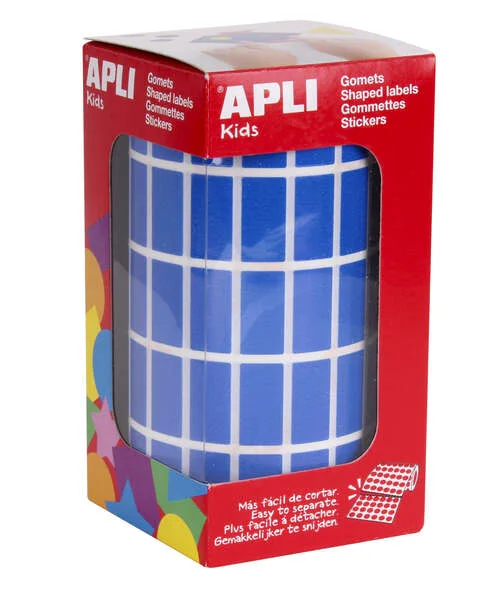 Apli Gomets Rectangulares Azules - 20x10mm - 59 Hojas Pretroqueladas - 3540 Unidades por Rollo - Ideal para Actividades Infantiles - Cumple Normas EN-71 y FSC