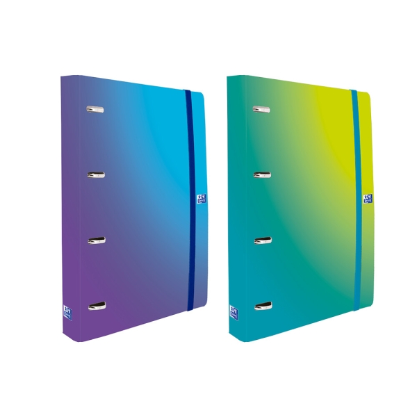 Oxford Europeanbinder Gradient Carpeta de Anillas - Formato A4+ - Cierre con Goma - Incluye Recambio de Hojas con Cuadricula 5x5mm - Bolsillo Interior - Lomo de 45mm - Multicolor