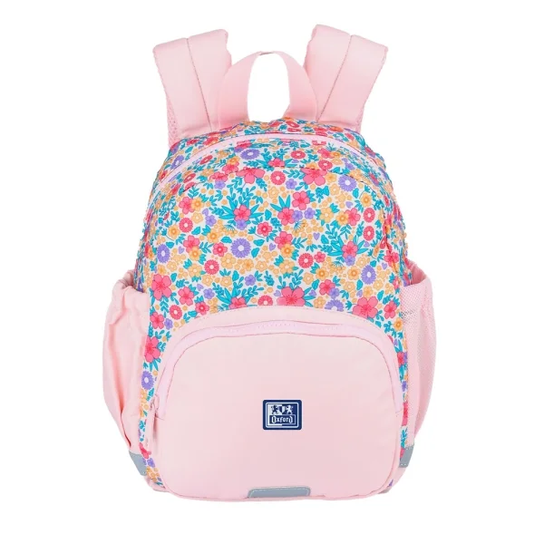 Oxford Floral Mochila Infantil 8.5L - 2 Bolsillos Laterales con Goma Eslastica - Espalda Acolchada Ergonomica - Elementos Reflectantes - Asas Acolchadas y Ajustables - Material Repelente al Agua - Color Rosa
