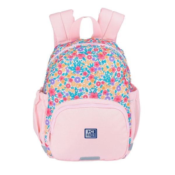 Oxford Floral Mochila Infantil 8.5L - 2 Bolsillos Laterales con Goma Eslastica - Espalda Acolchada Ergonomica - Elementos Reflectantes - Asas Acolchadas y Ajustables - Material Repelente al Agua - Color Rosa