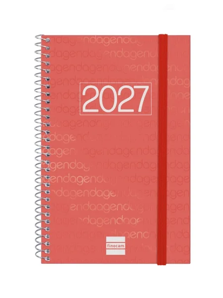 Finocam Espiral Basics Year Agenda - Anual 2027 - Semana Vista Horizontal - Formato E5 - 117x181mm - Espiral - Tapa de Polipropileno - Esquinas Microperforadas - Papel de 80g/m2 - Color Rojo