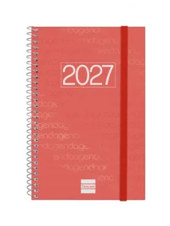 Finocam Espiral Basics Year Agenda - Anual 2027 - Semana Vista Horizontal - Formato E5 - 117x181mm - Espiral - Tapa de Polipropileno - Esquinas Microperforadas - Papel de 80g/m2 - Color Rojo