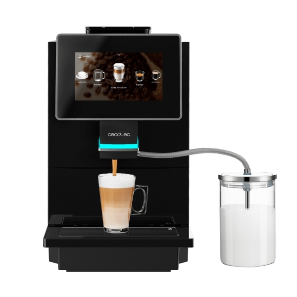 Cecotec Cremmaet Touch OCS Cafetera Automatica Compacta - 1500W - Pantalla Tactil de 7" - Molienda Ceramica - 9 Niveles - Deposito Agua 2L - Autolimpieza - 19bar - Tanque de Leche de 600ml -