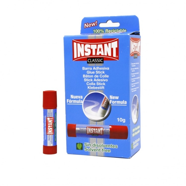 Instant Classic Barra de Pegamento 10grs - Apto para Uso Infantil y/o Domestico - Lavable - Sin Disolventes · Pack de 24 uds.