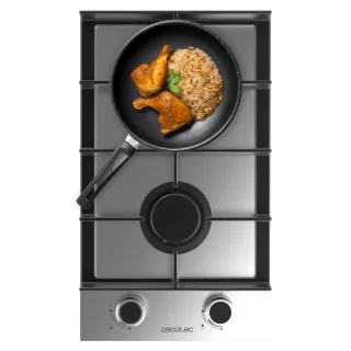 Cecotec Bolero Squad G 2400F Inox Cocina de Gas Encastrable - 2 Quemadores - Acero Inoxidable - 5.2kW - Parrillas de Hierro Fundido - Wok de Triple Corona - Color Acero